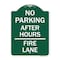 Signmission No Parking-After Hours Fire Lane, Green & White Aluminum Sign, 18" x 24", GW-1824-23815 A-DES-GW-1824-23815 - alternate 1